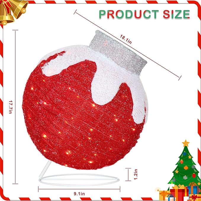 BRIGHTDECK Outdoor Christmas Ornaments, Lighted Pop-Up Outdoor Holiday Ball Decoration with 80 LED Lights, 8 Light Modes, Lighted Collapsible Holiday Decorations for Yard, Home (Red)-Ruum Studio Home