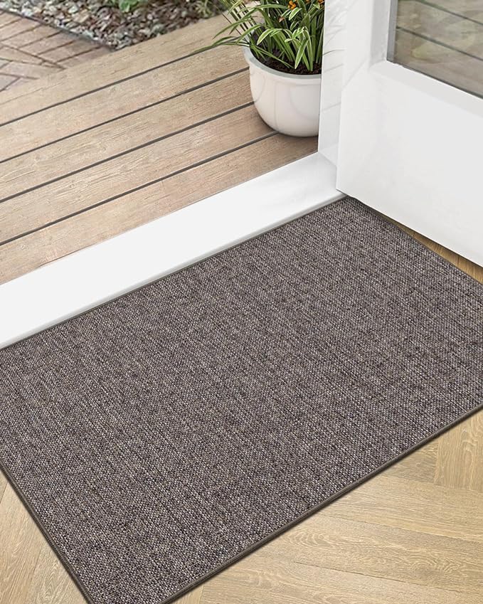 LUMI Ultra Thin Door Mat for Entryway, Low Profile Non Slip Rubber Backing Indoor Doormat, Easy Clean Welcome Entrance Mat for Inside House, Patio,Brown 20"x32"-Ruum Studio Home