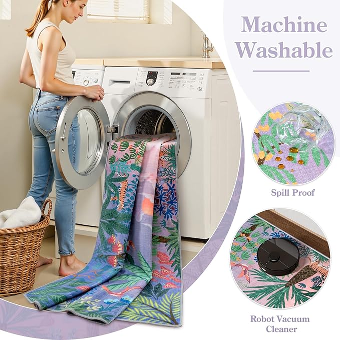 LIVEBOX Machine Washable Area Rugs 8x10 Lavender Girls Bedroom Rug, Soft Ultra-Thin Nursery Girl Carpet for Living Room, Jungle Purple Rugs for Girls Room, Lilac Rug for Nursery Room-Ruum Studio Home