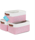 OrganiHaus Small Fabric Storage Baskets for Shelves 3 Pack, 12x8in Closet Storage Bins for Shelves, Cloth Baskets for Organizing, Linen Closet Organizers, Fabric Basket, Pink/White-Ruum Studio Home