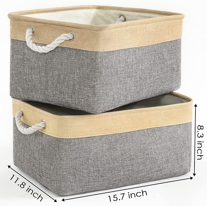 TheWarmHome Fabric Storage Bins Baskets for Organizing, Large Sturdy Storage Basket W/Handles, Decorative Foldable Storage Baskets for Shelves Closet Nursery Toy (Large - 3 Pack 15.7L×11.8W×8.3H)-Ruum Studio Home