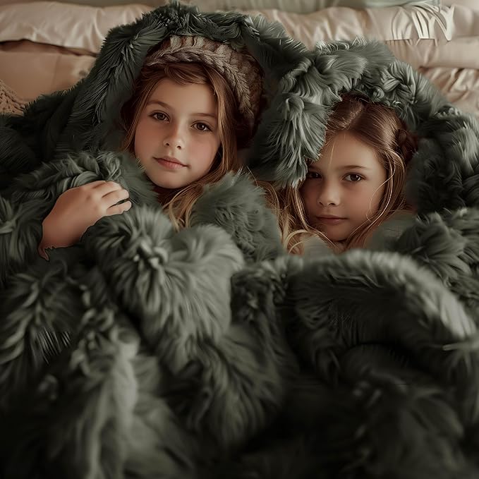 Bedsure GentleSoft Fluffy Olive Green Blankets Queen Size for Bed, Thick Sherpa Faux Fur Fleece Fuzzy Plush Winter Warm Soft Queen Blankets, Bedroom Olive Green Decor Cozy Gifts for Women Men, 90x90-Ruum Studio Home