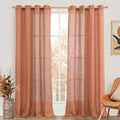 LAMIT Light Filtering Sheer Linen Curtains 102 inches Long, Linen Textured Semi Sheer Bronze Grommet Natural Boho Drapes for Living Room/Farmhouse, 2 Panels, Terracotta, 52 x 102 Inch-Ruum Studio Home