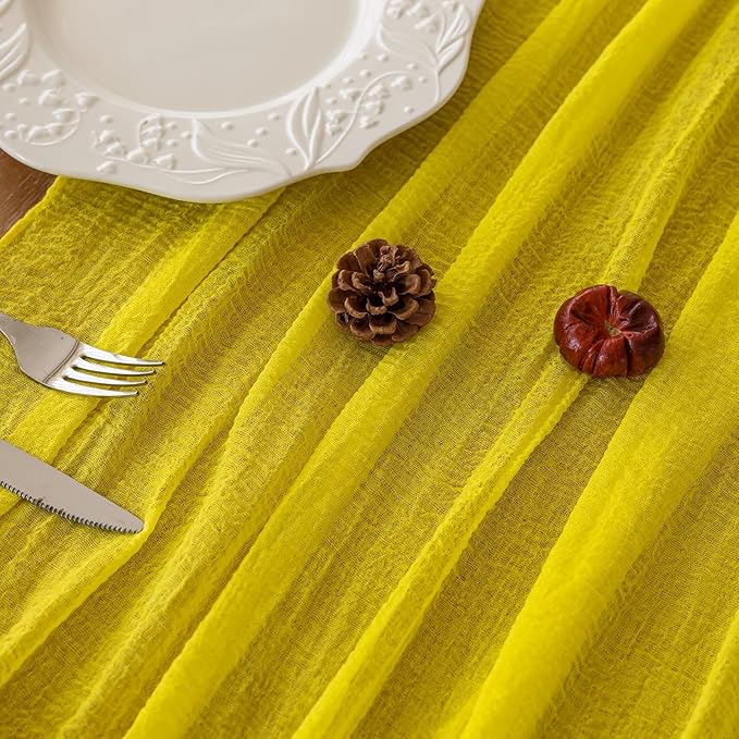Yellow Table Runner Rustic Gauze Cheesecloth Table Runner 120 Inch 10 FT for Wedding Baby Shower Bridal Shower Engagement Garden Party Long Sheer Home Decorations-Ruum Studio Home