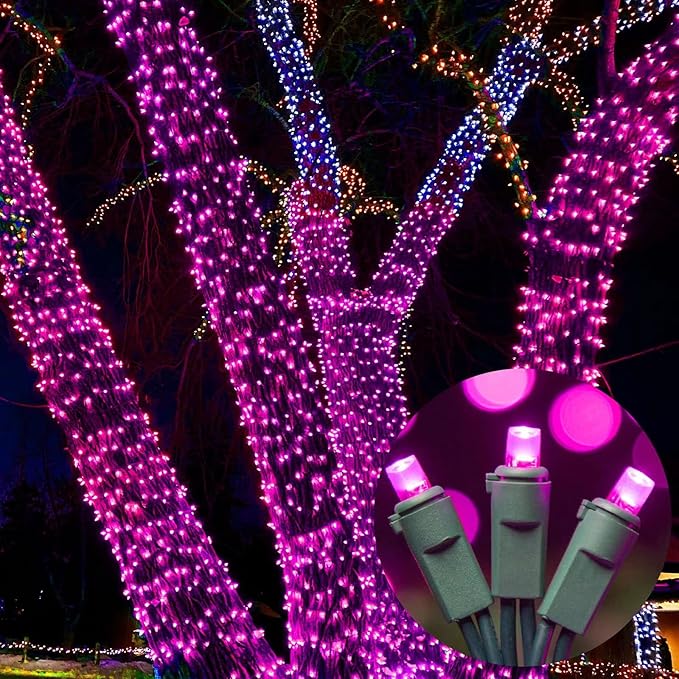 Pink Wide Angle LED String Lights, 64.8 Ft 300 Count, Pack of 3 Strands 21.9 Ft 100 Lights UL Certified Commercial Grade Green Wire 5mm Holiday String Light-Ruum Studio Home