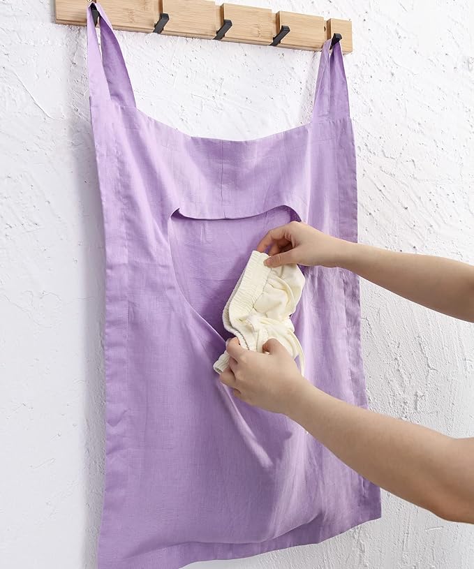 Amazhiyu 100% Linen Door Hanging Laundry Hamper Bag, 19x27 Inches Lilac-Ruum Studio Home