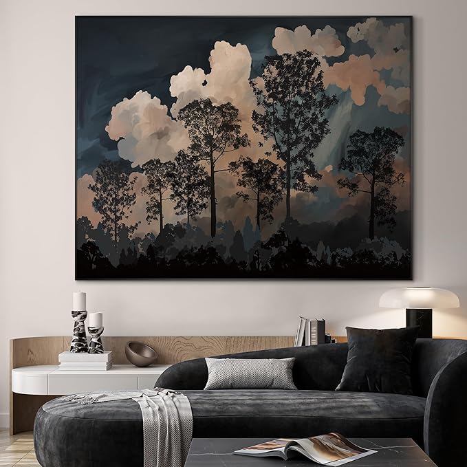 SIGNWIN 60"x72" Extra Large Framed Wall Art Silhouetted Trees at Dusk, Dramatic Forest and Cloudscape for Home Living Room Bedroom Decor (Frame Assembly Required)-Ruum Studio Home