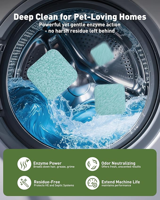 Washing Machine Cleaner Tablets – 36 Count, 18-Month Supply – Pet Hair & Odor Remover – Safe for Septic, Works with All Washers – Unscented – Washer Cleaner for Pet Owners-Ruum Studio Home