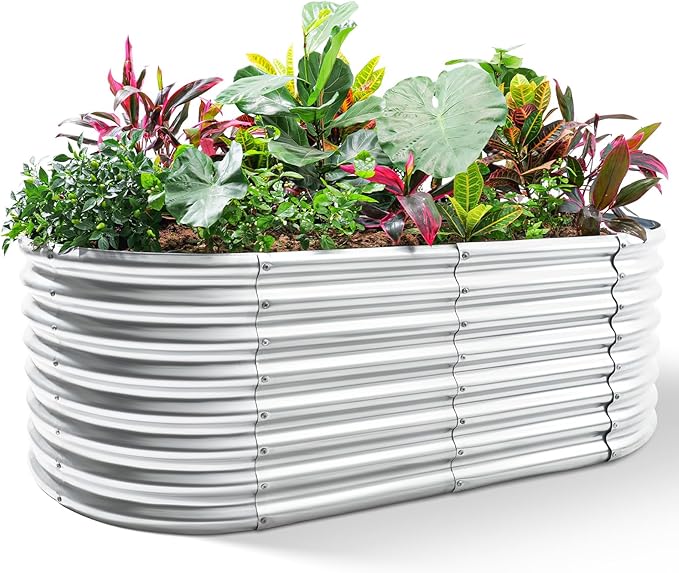 Land Guard 6×3×2ft Galvanized Raised Garden Bed Kit, Galvanized Planter Raised Garden Boxes Outdoor, Oval Large Metal Raised Garden Beds for Vegetables…-Ruum Studio Home