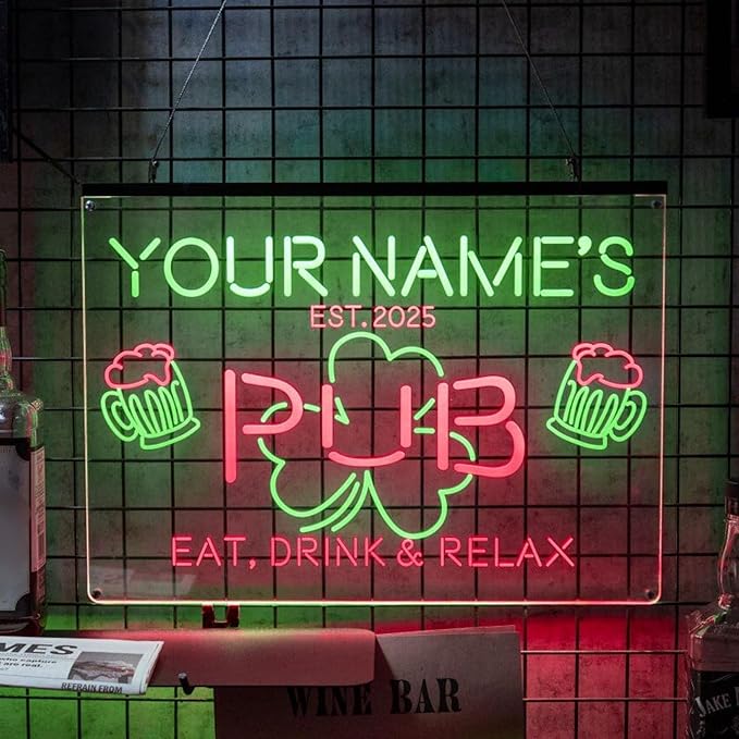 Personalized Bar Signs with Your Name for home wall light up with personalized pub name, man cave accessories, beer themed neon customizable lighted sign-Ruum Studio Home