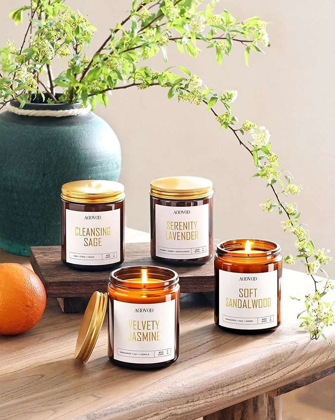AOOVOO Candle Set - 4PC Scented Candles, 28 oz Soy Candles, Soy Candle for Home Scented, Lavender/Sandalwood/Jasmine/Sage-Ruum Studio Home
