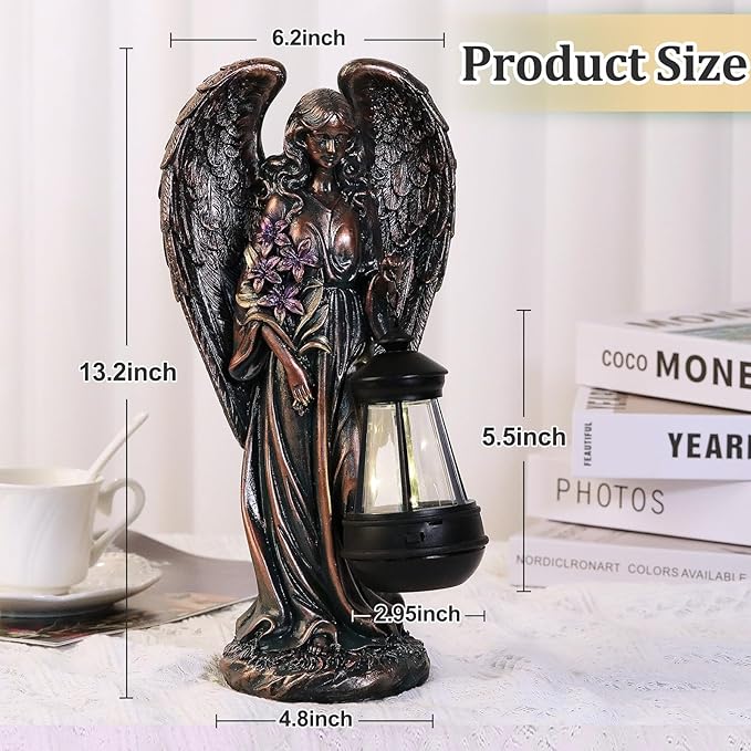 Solar Angel Outdoor Garden Decor Statues – 13.2 inches Solar Outdoor Sculptures for Outside Yard Art Patio Balcony Front Lawn Ornaments Gifts for Mom Grandma Women（Bronze）-Ruum Studio Home