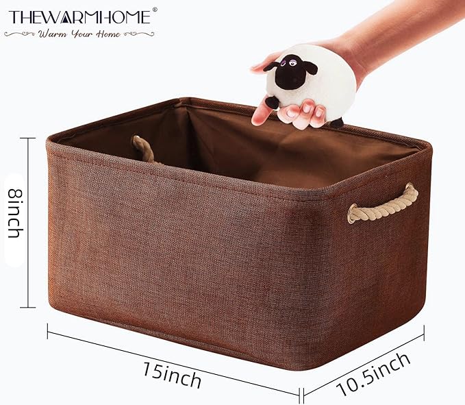 TheWarmHome Decorative Basket Rectangular Fabric Storage Bin Organizer Basket with Handles for Clothes Storage (Brown, Large-1Pack,15L*10.5W*8H)-Ruum Studio Home
