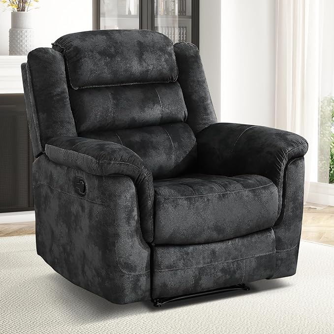EBELLO Manual Recliner Chair, Soft Fabric Recliner Sofa with Overstuffed Armrest and Backrest for Living Room, Bedroom, Grey-Ruum Studio Home