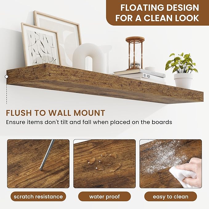 fuqing Floating Shelves for Wall, Bathroom Shelf Wall Mounted for Storage, Shelves with Invisible Bracket for Bedroom, Kitchen, Living Room, Farmhouse Small Book Shelf, 40 Inch Set of 2, Rustic Brown-Ruum Studio Home