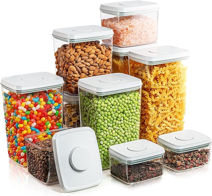 Airtight Pop Food Containers 10-Piece Set BPA-Free Stackable Air Tight Pantry Storage Containers Ideal for Storage Cereal Snack Flour Sugar Spaghetti-Ruum Studio Home