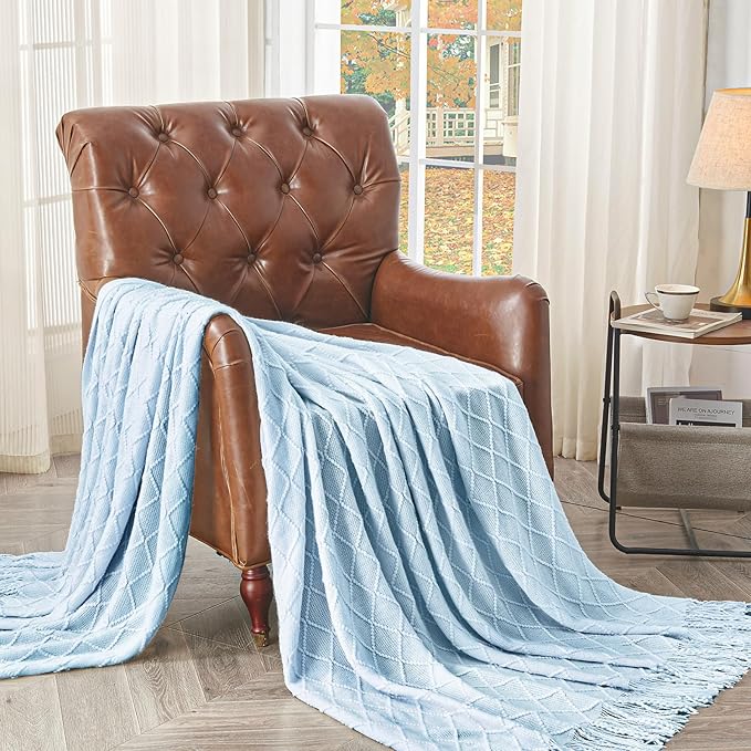 inhand Knitted Throw Blanket for Couch and Bed, Soft Living Room Home Decor Knitted Blanket with Tassel, Outdoor Lightweight Breathable Summer Blanket, Farmhouse Warm Woven Decorative, 50"x60"-Ruum Studio Home