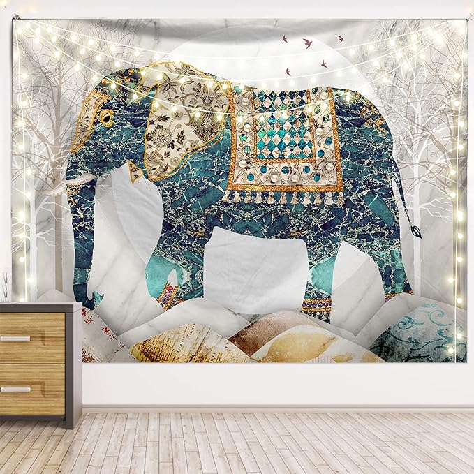 Elephant Tapestry, Forest Moon Tapestries, Bohemian Hippie Boho Trippy Indie Aesthetic Wall Tapestry, Watercolor Yoga Mystic Vintage Wall Hanging, Home Decor for Bedrooms Living Rooms Dorm Studios-Ruum Studio Home