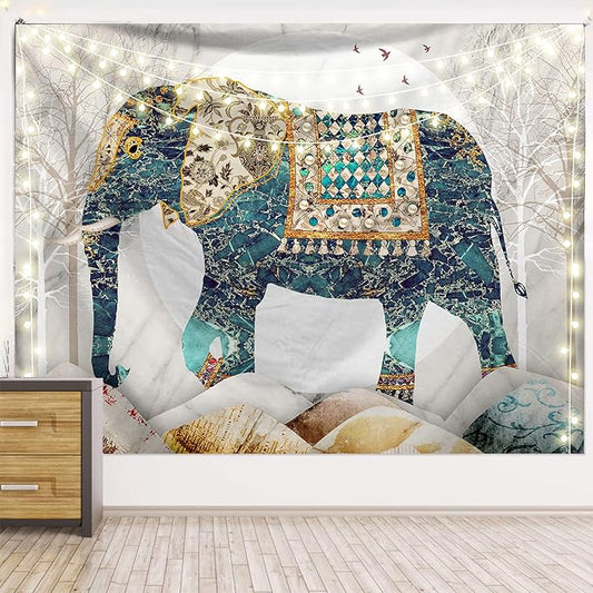 Elephant Tapestry, Forest Moon Tapestries, Bohemian Hippie Boho Trippy Indie Aesthetic Wall Tapestry, Watercolor Yoga Mystic Vintage Wall Hanging, Home Decor for Bedrooms Living Rooms Dorm Studios-Ruum Studio Home