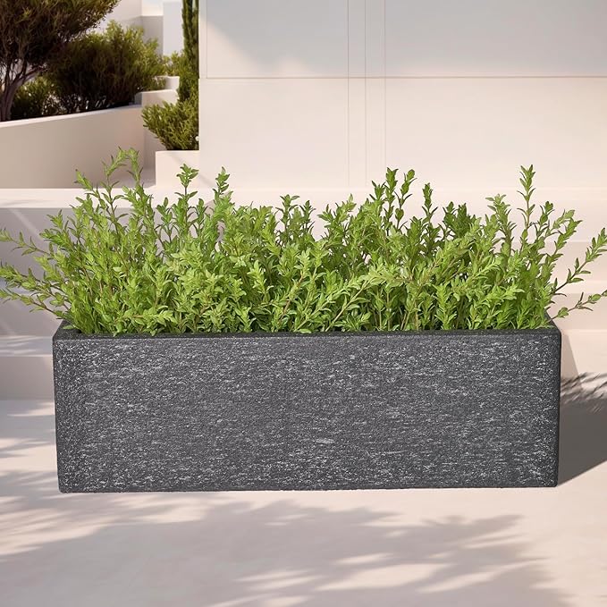 24 Inch Rectangular Concrete Planter,Durable All-Weather Use with Drainage Holes,Large Rectangular Planter for Outdoor Indoor Plants-Ruum Studio Home