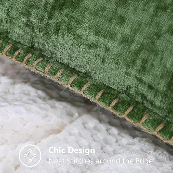 decorUhome Fall Chenille Soft Throw Pillow Covers 26x26 Set of 2, Farmhouse Velvet Neutral Decorative Euro Pillow Covers with Stitched Edge for Couch Sofa Bed Home Decor, Forest Elf-Ruum Studio Home