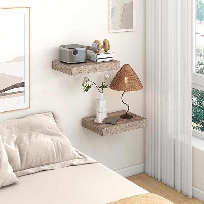 Deep Floating Shelves for Wall | 16 Inch Wide x 12 Inch Deep Floating Shelves Set of 2 | Rustic Grey Wood Wide Wall Shelves | Bookshelf Laundry Shelf TV Shelf-Ruum Studio Home