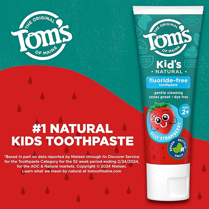 Tom's of Maine Natural Kid's Fluoride Free Toothpaste, Ages 2+, Silly Strawberry, 5.1 oz. 3-Pack (back in original formula)-Ruum Studio Home