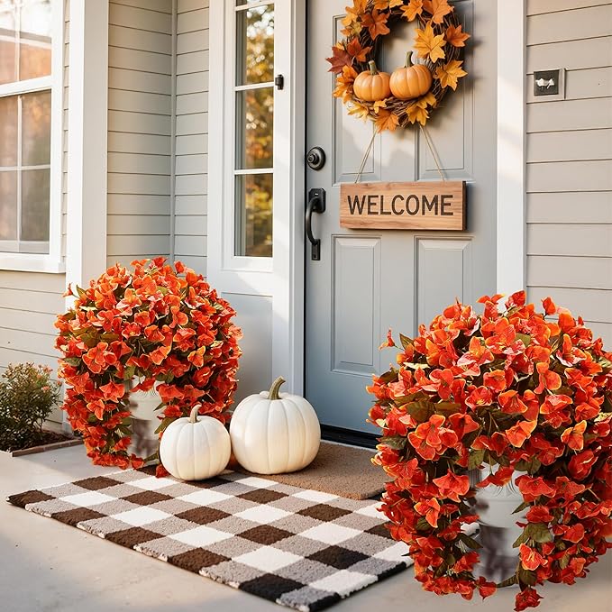 Bougainvillea Artificial Flowers Plants for Outdoors Outside Fall Autumn Decor, 2 pcs Faux Silk Long Trailing Vines UV Resistant Look Real Orange Fake Flowers for Front Door Porch Planter Urn Patio-Ruum Studio Home