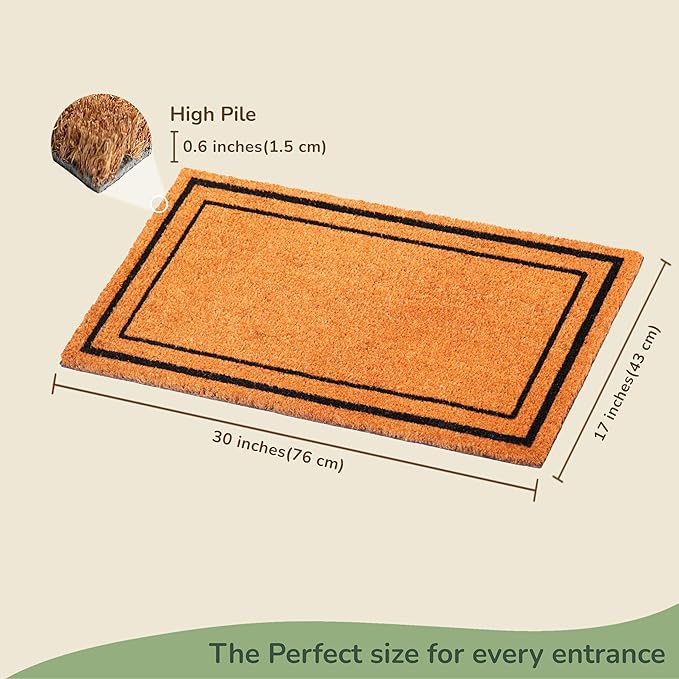 Welcome Doormats, Natural Coco Coir Mats with Non-Slip PVC Backing, Indoor Outdoor Mats for Home & Office, Floor Mats for Door Decor, Plain Entry Mat with Border, Beige & Black, 30"x17"-Ruum Studio Home