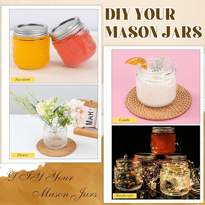 Mason Jars 8 oz - Vintage Small Glass Mason Jars with Silver Metal Lids, Regular Mouth Canning Jars, Safe For Storage, Canning, Pickling, Preserving, Fermenting, DIY Crafts & Decor (24Pack)-Ruum Studio Home