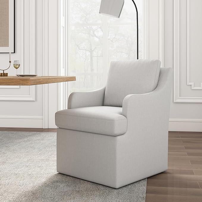 VKNOW Upholstered Dining Chairs Set of 4, Modern Kitchen Chairs Dinner Chairs with 4 Casters, Linen Armchair for Bedroom Reading Room Living Room, Light Grey-Ruum Studio Home