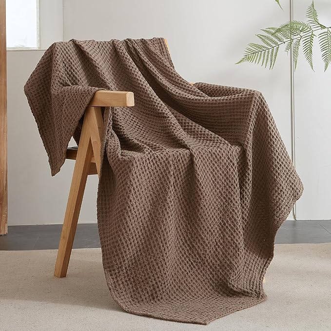 PHF Ultra Soft Waffle Weave Throw Blanket 50"x 60"- Washed Lightweight Breathable Cozy Woven Blanket for Bed - Aesthetic Decor for Couch Bedding Sofa Home Car - Cocoa Brown-Ruum Studio Home