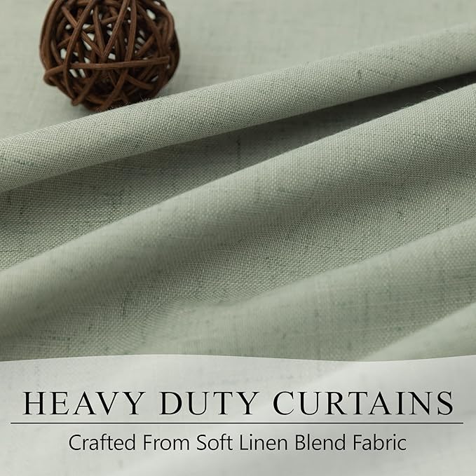 Sage Green Linen Curtains 108 Inches Long 2 Panel Set 100% Blackout Insulated Thermal Curtains for Summer Heat Blocking Light Green Drapes for Bedroom Living Room Sliding Door Rustic Country Farmhouse-Ruum Studio Home