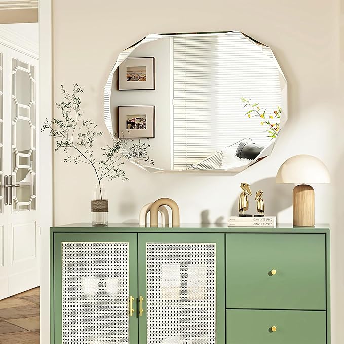 Bathroom Mirrors for Over Sink, Round Frameless Mirrors for Wall, 24x36 Inch Beveled Bathroom Mirror, Bathroom Vanity Circle Mirror for Bedroom Living Room Entryway Home Decor-Ruum Studio Home