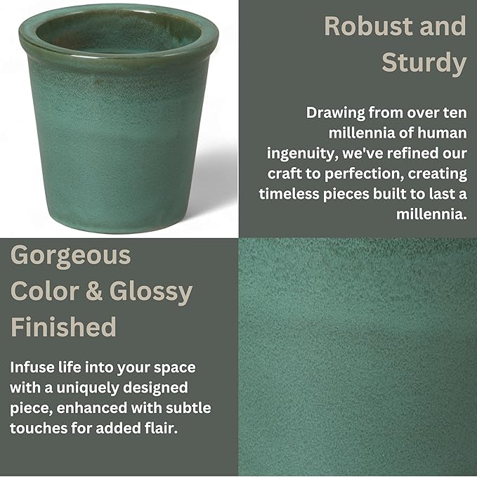 Emissary Round Stoneware Planter (Parent SKU 12012) (Green, 8" D x 7" H)-Ruum Studio Home