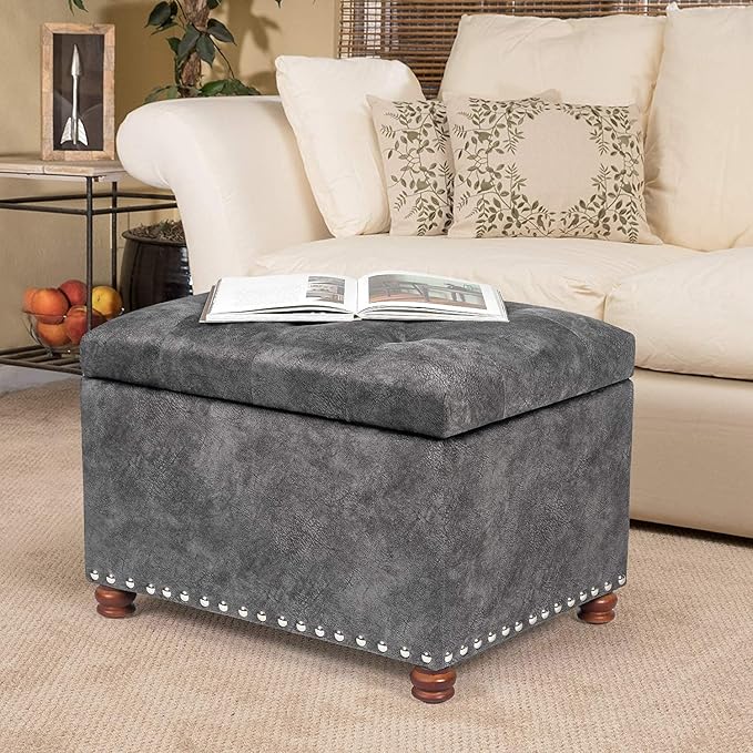 Joveco 24" Rectangular Ottoman with Storage for Living Room, Upholstered Storage Bench Foot Stool and Seat with Lift Off Lid, Coffee Table Footrest for Bedroom-Ruum Studio Home