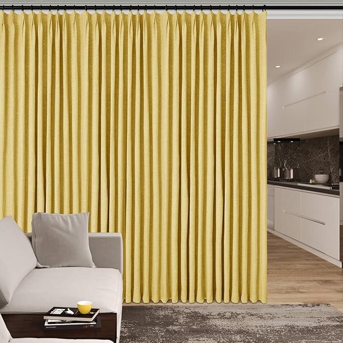 Room Divider Curtains Screen Partitions, Linen Look 100% Blackout Drapery 108 Inches Long, 100" Wide Pinch Pleated Window Drapes, Privacy Protecting, Light Blocking, (1 PC, Yellow)-Ruum Studio Home