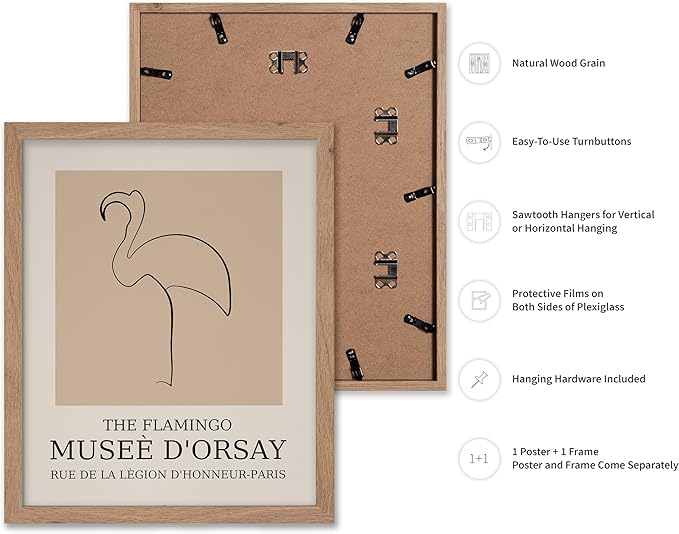 Poster Master Vintage Poster - Retro Minimalist Print - Gift for Artist, Housewarming - Flamingo, Line Drawing, Sketch, Abstract - Wall Decor for Living Room, Bedroom, 8x10 Beige Framed-Ruum Studio Home