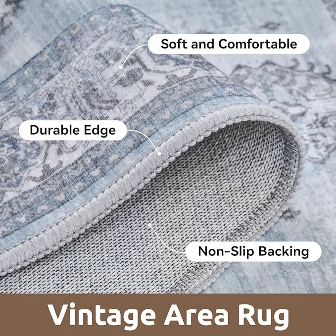 AMOAMI-Vintage Area Rug 5X7 Blue Rugs for Living Room-Soft Living Room Rug Non Slip Rugs for Bedroom Carpet Machine Washable Rug for Dining Room Bedside Office Room Decor-Ruum Studio Home