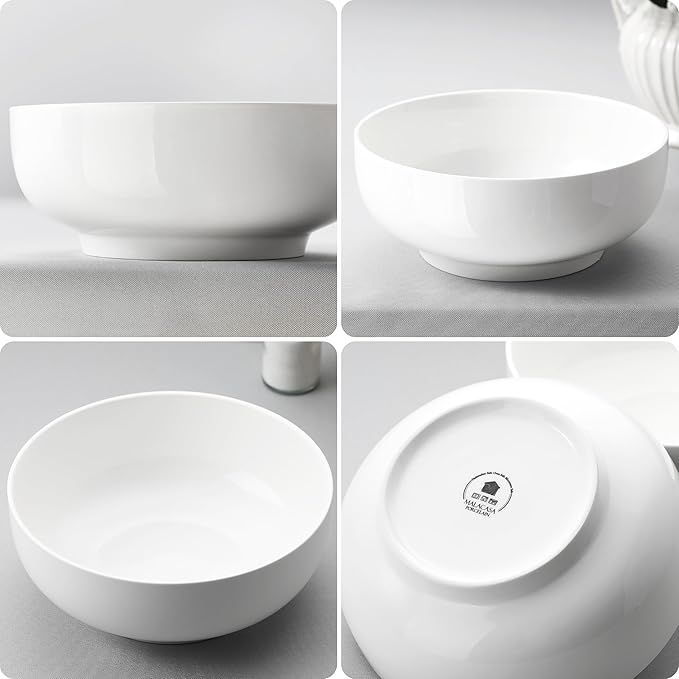 MALACASA Large Serving Bowls - 60 OZ (8") Salad Bowls Set of 2, White Mixing Bowls for Kitchen, Soup, Pasta and Dinner, Large Salad Bowls Set, Dishwasher & Oven Safe, Series REGULAR-Ruum Studio Home