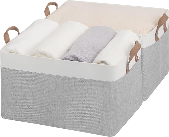 StorageWorks Storage Bins, Fabric Storage Bins for Shelves, Extra Large Storage Baskets with Metal Frame, Closet Baskets and Bins with Handles, Jumbo, Gray and White, 2-Pack-Ruum Studio Home