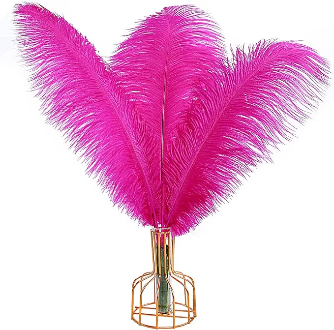 THARAHT 12pcs Hot Pink Ostrich Feathers Natural Bulk 14-16Inch 35cm-40cm for Wedding Party Centerpieces Easter Gatsby and Home Decorate Ostrich Feathers-Ruum Studio Home