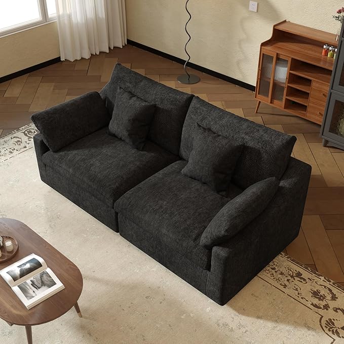 JACH Sectional Couches for Living Room, Cloud Sectional Couch with Deep Seat, Down Filled Modular Sofa, Covers Removeable & Washable, Love Seat Sofas Furniture for Living Room, Black-Ruum Studio Home