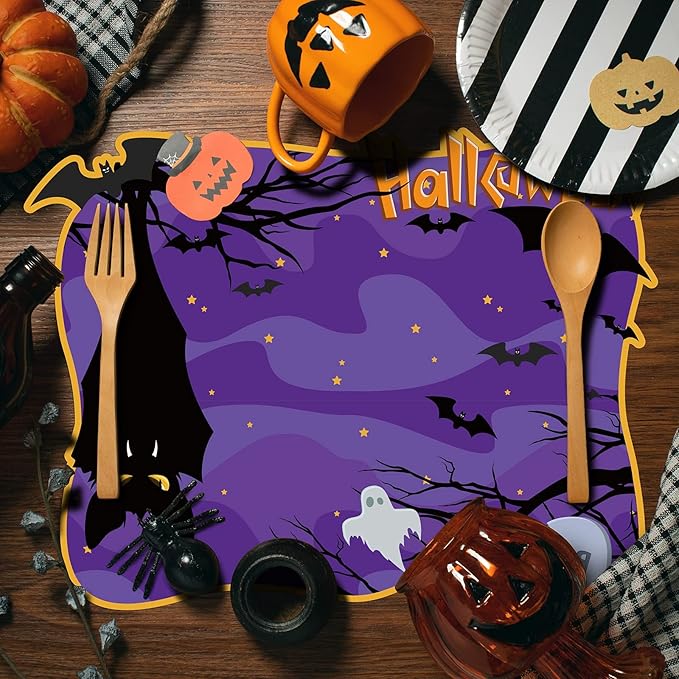 MCEAST 6 Pack Halloween Plastic Placemats Halloween Pumpkin Spider Ghost Waterproof Table Mats Assorted 6 Styles Halloween Party Table Decorations for Home Kitchen Dining, 16 x 12 Inches-Ruum Studio Home
