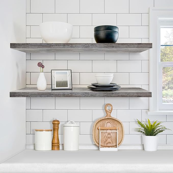 Sorbus Floating Shelves for Wall - 35 Inch Long Bathroom Shelves, Wall Decor for Bedroom, Kitchen, Living Room & Book Storage - Mounted Floating Shelf with Invisible Brackets (Gray, 2 Pack)-Ruum Studio Home