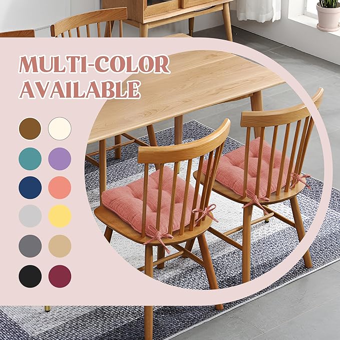 puredown® Chair Cushions for Dining Chairs, Tufted Memory Foam Chair Pads with Non-Slip Backing, Kitchen Seat Cushions with Ties, Washable Seat Pads Set of 4, 15.5" x 15.5" x 4", Pinky-Ruum Studio Home