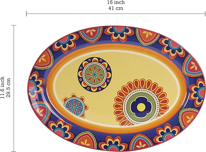Bico Tunisian Ceramic 16 inch Oval Platter, Microwave & Dishwasher Safe-Ruum Studio Home