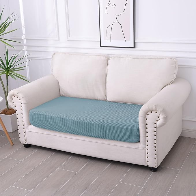hyha Waterproof Couch Cushion Covers for Pets, Non Slip Sofa Seat Cover for Dogs Washable, Soft Thick Stretch Jacquard Fabric, Sofa Slipcovers with Elastic Bottom (1 Piece for Medium, Lake Blue)-Ruum Studio Home