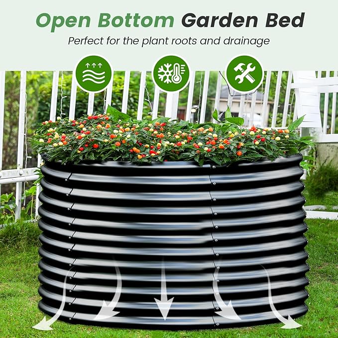 Land Guard 4×4×3ft Galvanized Raised Garden Bed Kit, Round Galvanized Planter Raised Garden Boxes Outdoor, Large Metal Raised Garden Beds for Vegetables, Grey-Ruum Studio Home