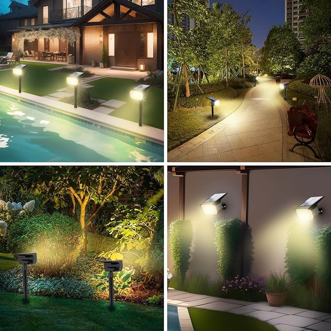 Solar Spot Lights Outdoor Waterproof IP65, 2 Pack Landscape Spotlights with 46 LEDs, 3 Modes Auto On/Off Solar Powered Flood Lights for Outside Pathway, Yard, Garden, Walkway (Warm White)-Ruum Studio Home